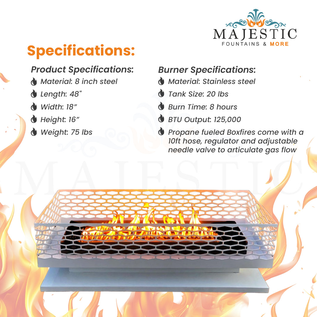 Boxfire Fire Pit in Powder Coated  - Majestic Fountains