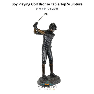 Boy Playing Golf Bronze Table Top Sculpture - Majestic Fountains and More
