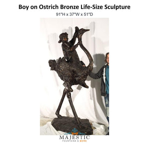 Boy on Ostrich Bronze Life-Size Sculpture