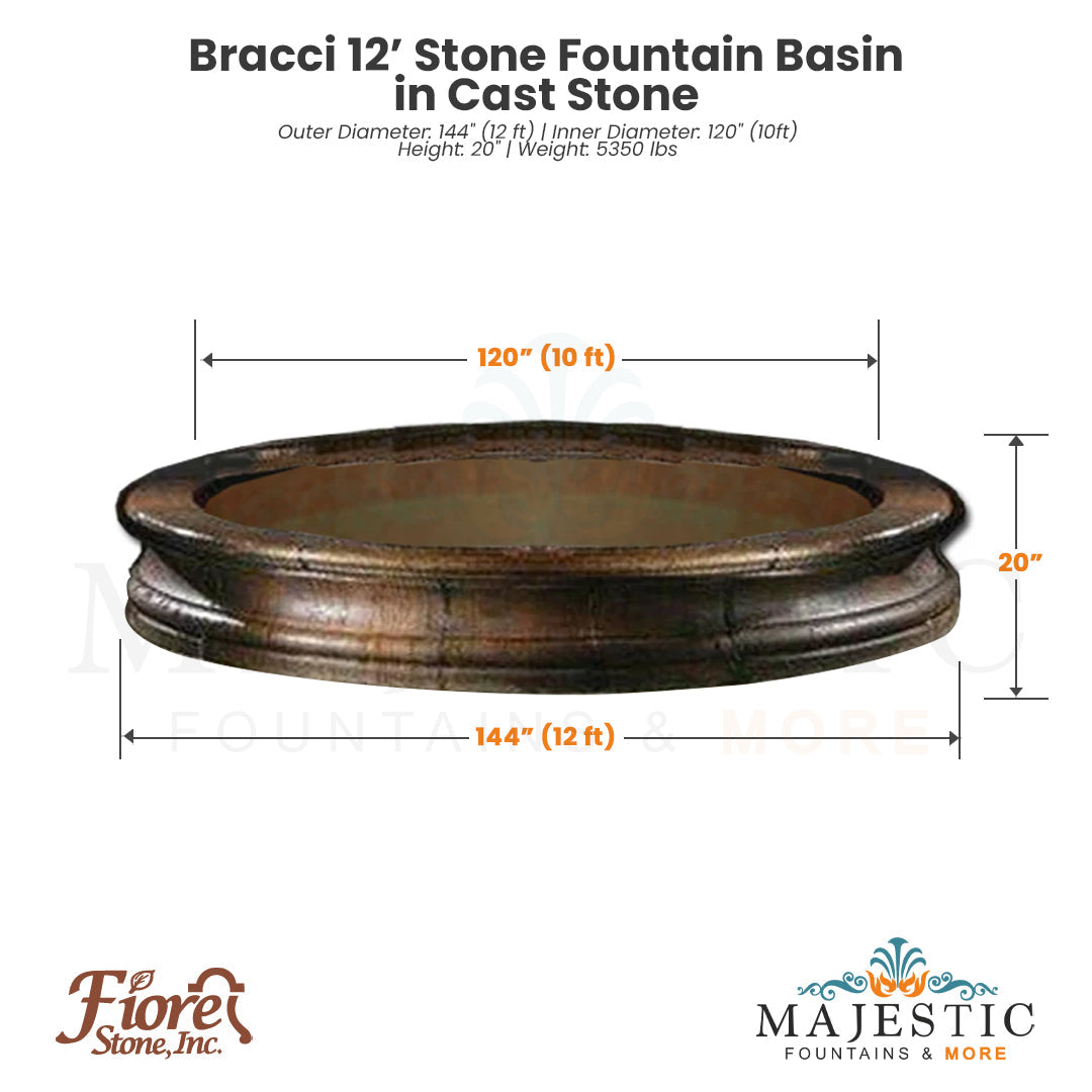 Bracci 12 ft Stone Fountain Basin - Majestic Fountains and More