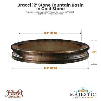 Bracci 12 ft Stone Fountain Basin - Majestic Fountains and More