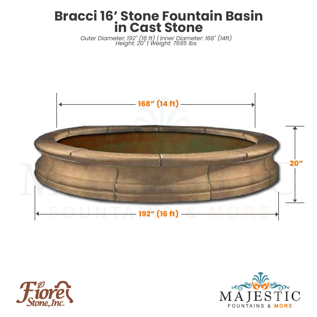 Bracci 16 ft Stone Fountain Basin - Majestic Fountains and More