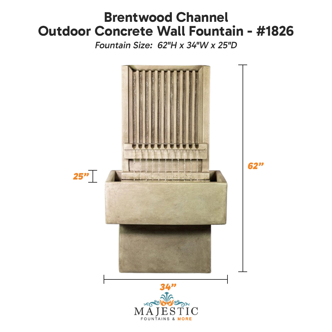 Brentwood Channel Outdoor Concrete Wall Fountain - #1826 & #1827 - Majestic Fountains