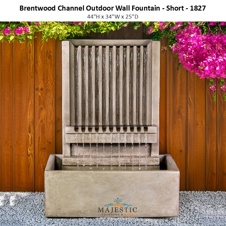 Brentwood Channel Outdoor Concrete Wall Fountain Short - 1827 - Majestic Fountains