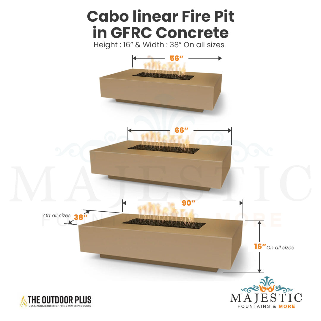 Cabo linear Fire Pit in GFRC Concrete - Majestic Fountains