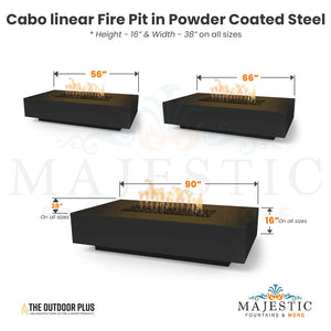 Cabo linear Fire Pit in Powder Coated Steel Size - Majestic Fountains and More