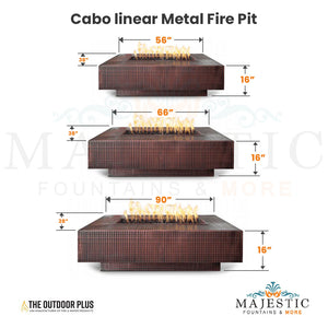 Cabo linear Metal Fire Pit Size - Majestic Fountains and More