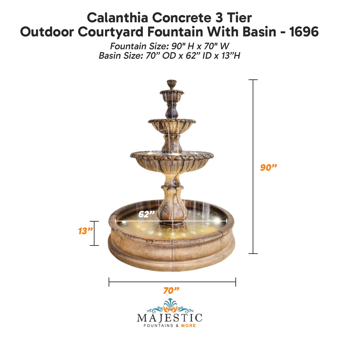 Calanthia Concrete 3 Tier Outdoor Courtyard Fountain With Basin - 1696 - Majestic Fountains