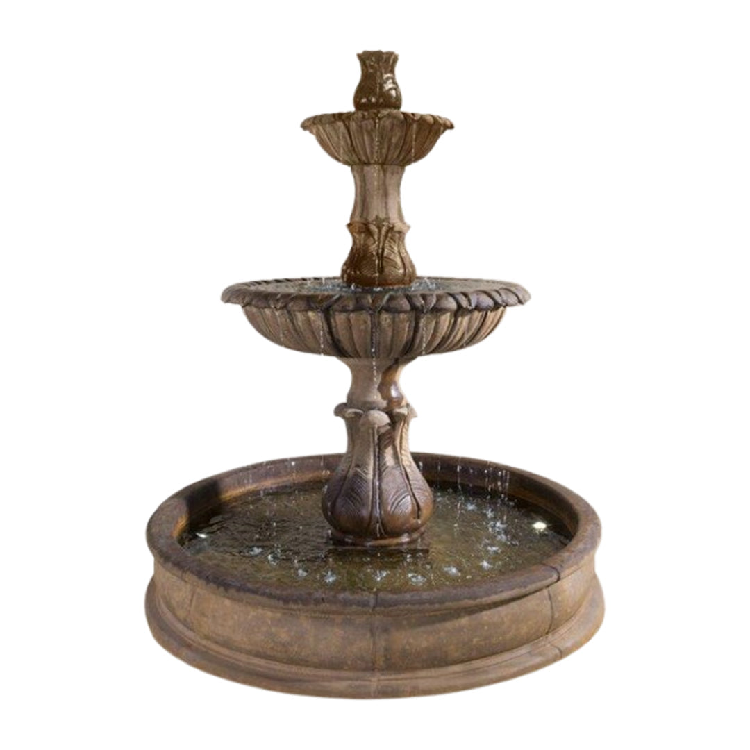 Calanthia Grandis Concrete 2 Tier Outdoor Courtyard Fountain With Basin - 1697 - Majestic Fountains