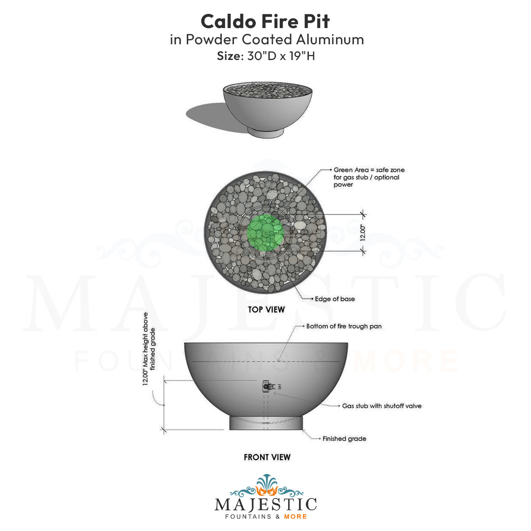 Caldo Fire Pit in Powder Coated Steel - Majestic Fountains