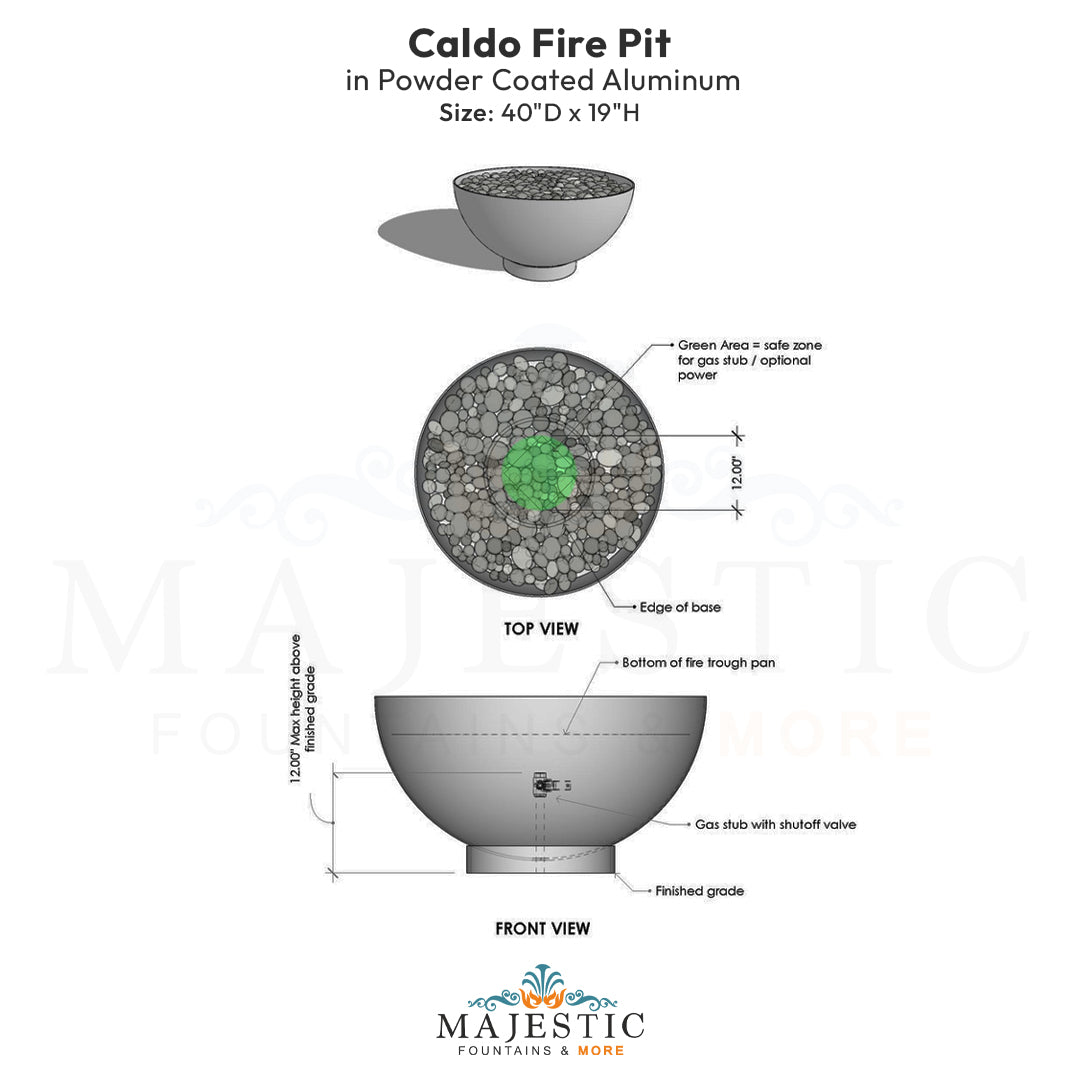 Caldo Fire Pit in Powder Coated Steel - Majestic Fountains