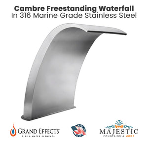 Cambre Freestanding Waterfall in Stainless Steel by Grand Effects - Majestic Fountains and More