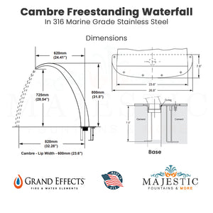 Cambre Freestanding Waterfall in Stainless Steel by Grand Effects - Majestic Fountains and More