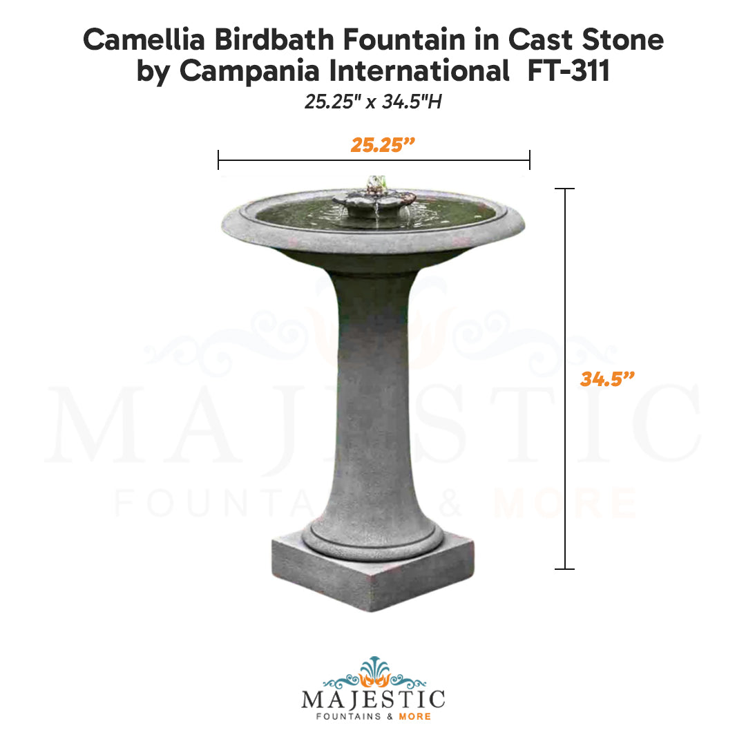 Campania Camellia Birdbath Fountain in Cast Stone FT-311  - Majestic Fountains