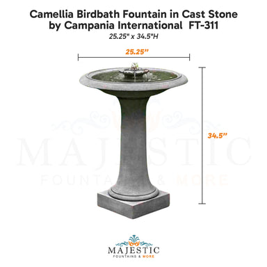Campania Camellia Birdbath Fountain in Cast Stone FT-311  - Majestic Fountains