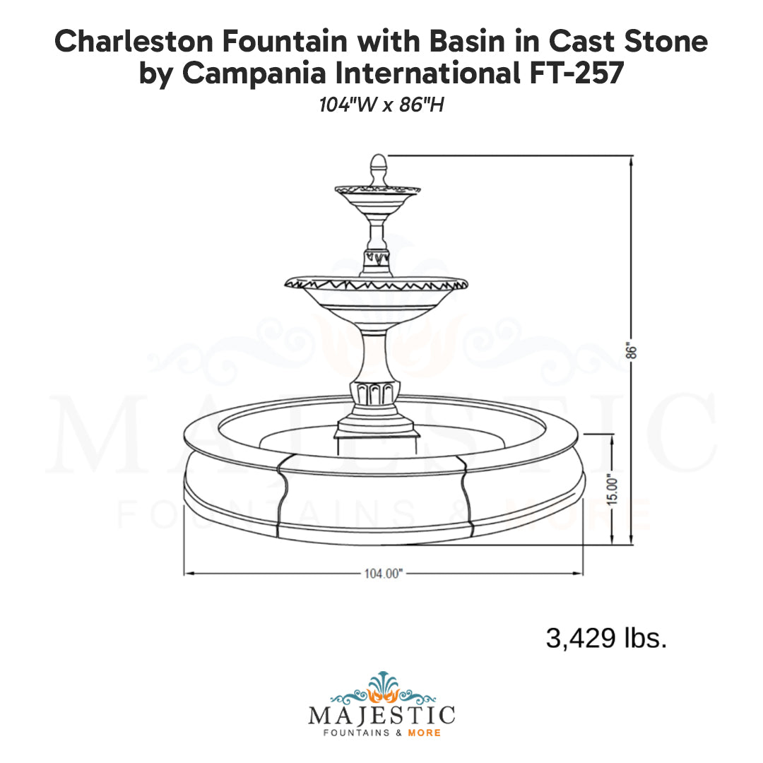 Campania Charleston Fountain with Basin in Cast Stone FT-257 - Majestic Fountains