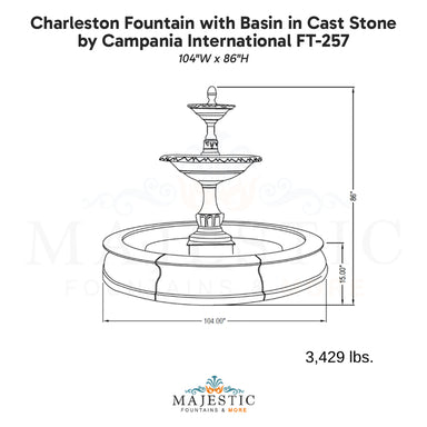 Campania Charleston Fountain with Basin in Cast Stone FT-257 - Majestic Fountains