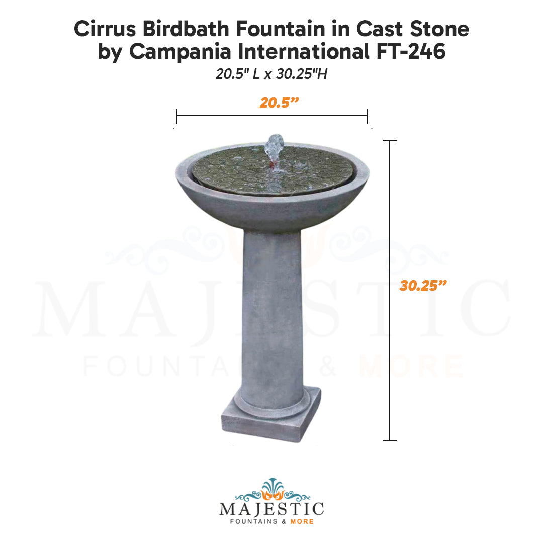 Campania Cirrus Birdbath Fountain in Cast Stone FT-246 - Majestic Fountains