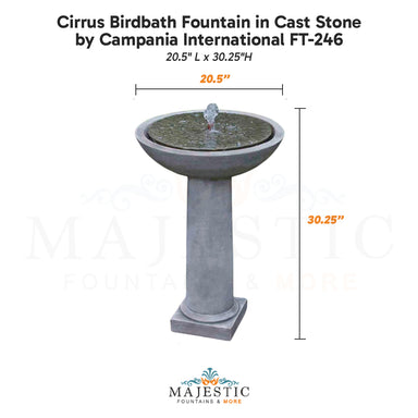 Campania Cirrus Birdbath Fountain in Cast Stone FT-246 - Majestic Fountains
