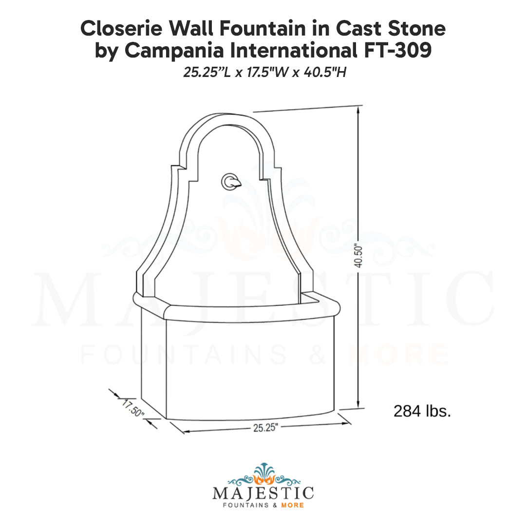 Campania Closerie Wall Fountain in Cast Stone FT-309 - Majestic Fountains