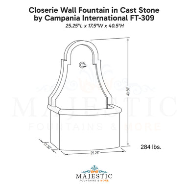 Campania Closerie Wall Fountain in Cast Stone FT-309 - Majestic Fountains