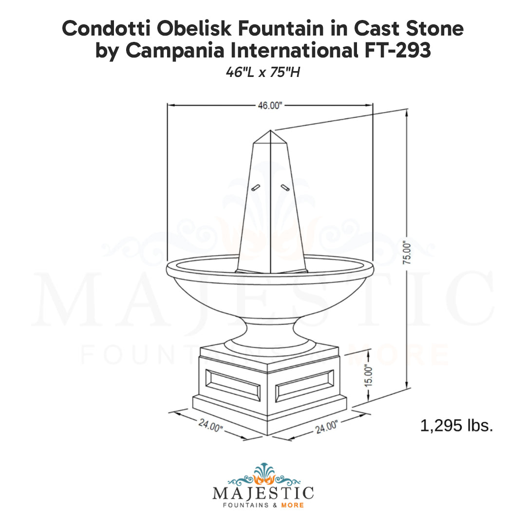 Campania Condotti Obelisk Fountain in Cast Stone FT-293 - Majestic Fountains