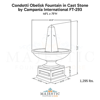 Campania Condotti Obelisk Fountain in Cast Stone FT-293 - Majestic Fountains