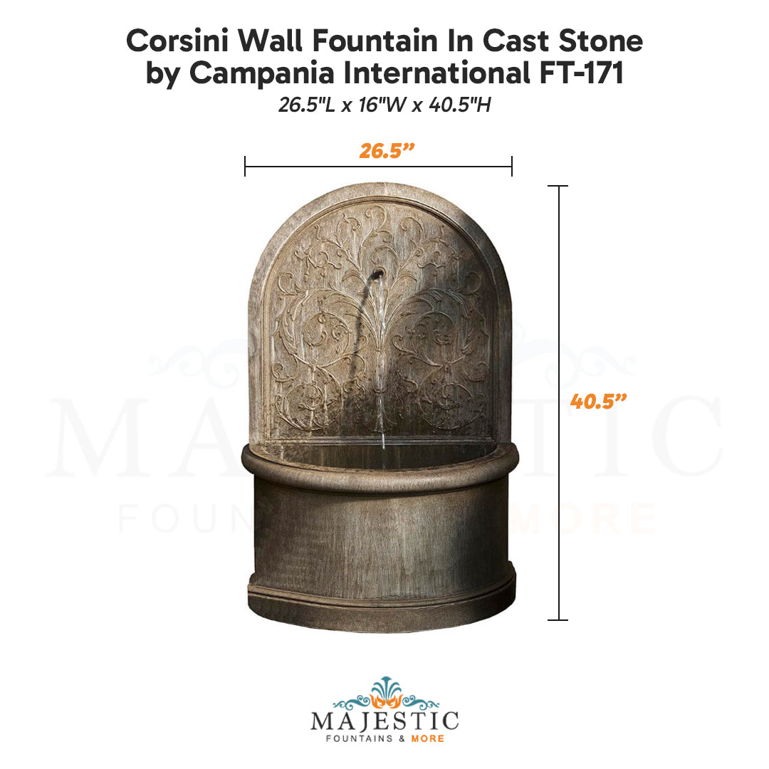 Campania Corsini Wall Fountain In Cast Stone FT-171 - Majestic Fountains