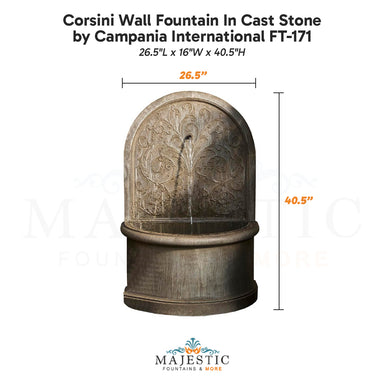 Campania Corsini Wall Fountain In Cast Stone FT-171 - Majestic Fountains