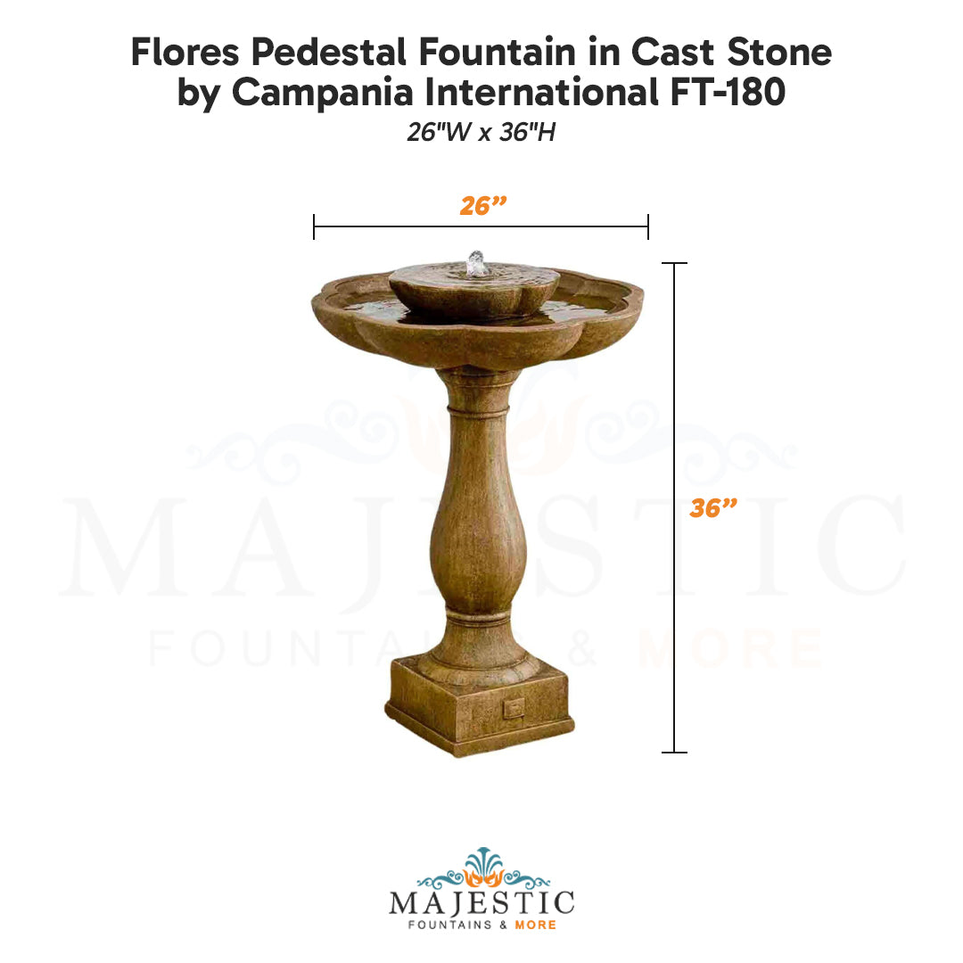 Campania Flores Pedestal Fountain in Cast Stone FT-180 - Majestic Fountains