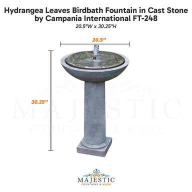 Campania Hydrangea Leaves Birdbath Fountain in Cast Stone FT-248 - Majestic Fountains