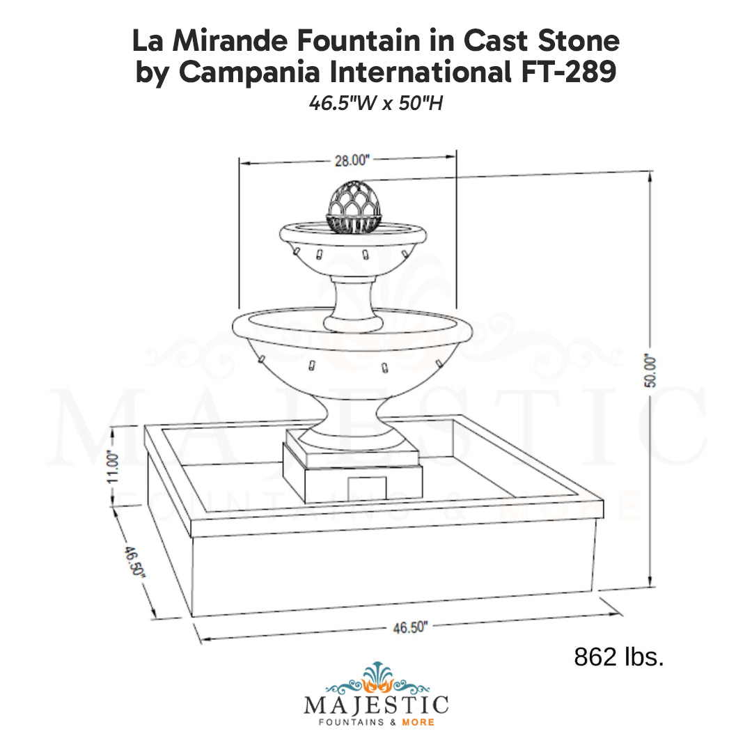 Campania La Mirande Fountain in Cast Stone FT-289 - Majestic Fountains