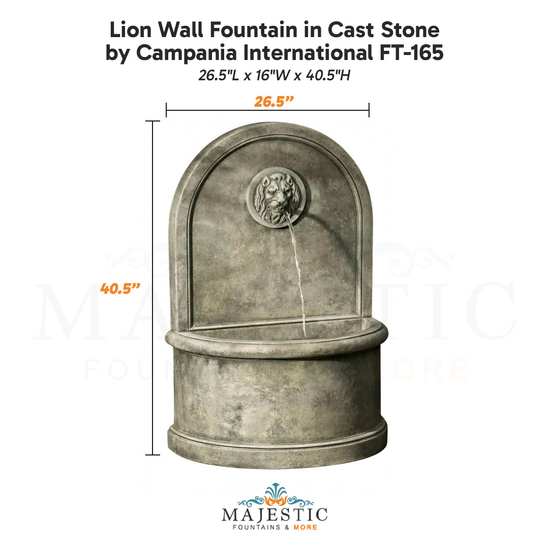 Campania Lion Wall Fountain in Cast Stone FT-165 - Majestic Fountains