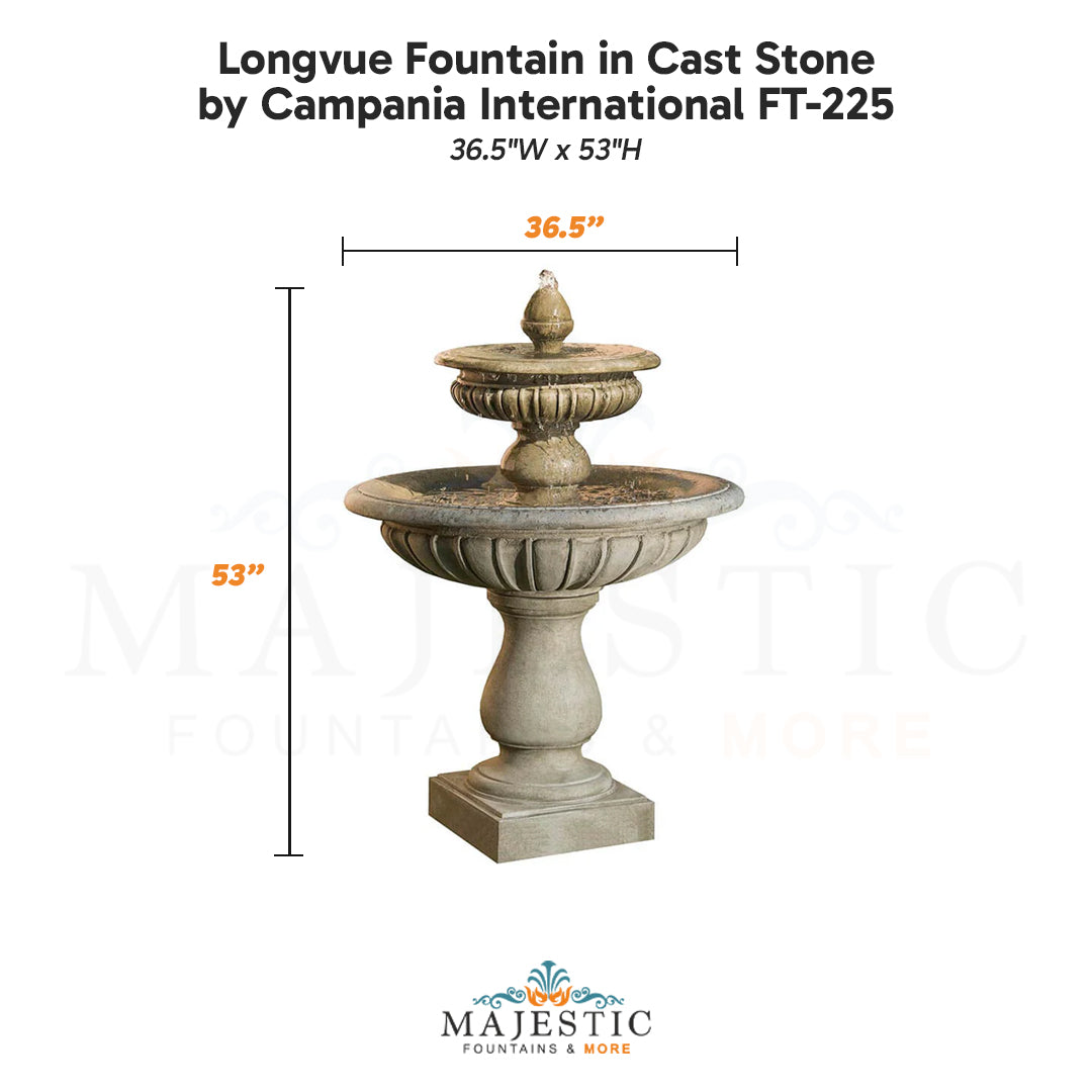 Campania Longvue Fountain in Cast Stone FT-225 - Majestic Fountains