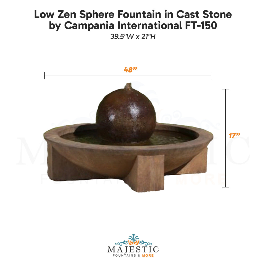 Campania Low Zen Sphere Fountain in Cast Stone FT-150 - Majestic Fountains