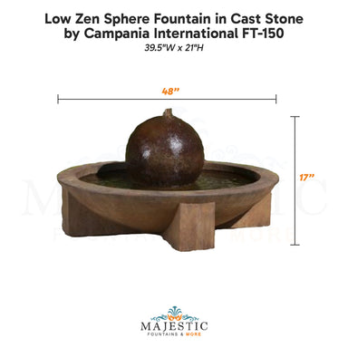 Campania Low Zen Sphere Fountain in Cast Stone FT-150 - Majestic Fountains