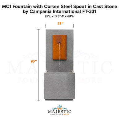 Campania MC1 Fountain with Corten Steel Spout in Cast Stone FT-331 - Majestic Fountains