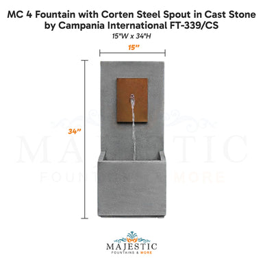 Campania MC 4 Fountain with Corten Steel Spout in Cast Stone FT-339CS - Majestic Fountains