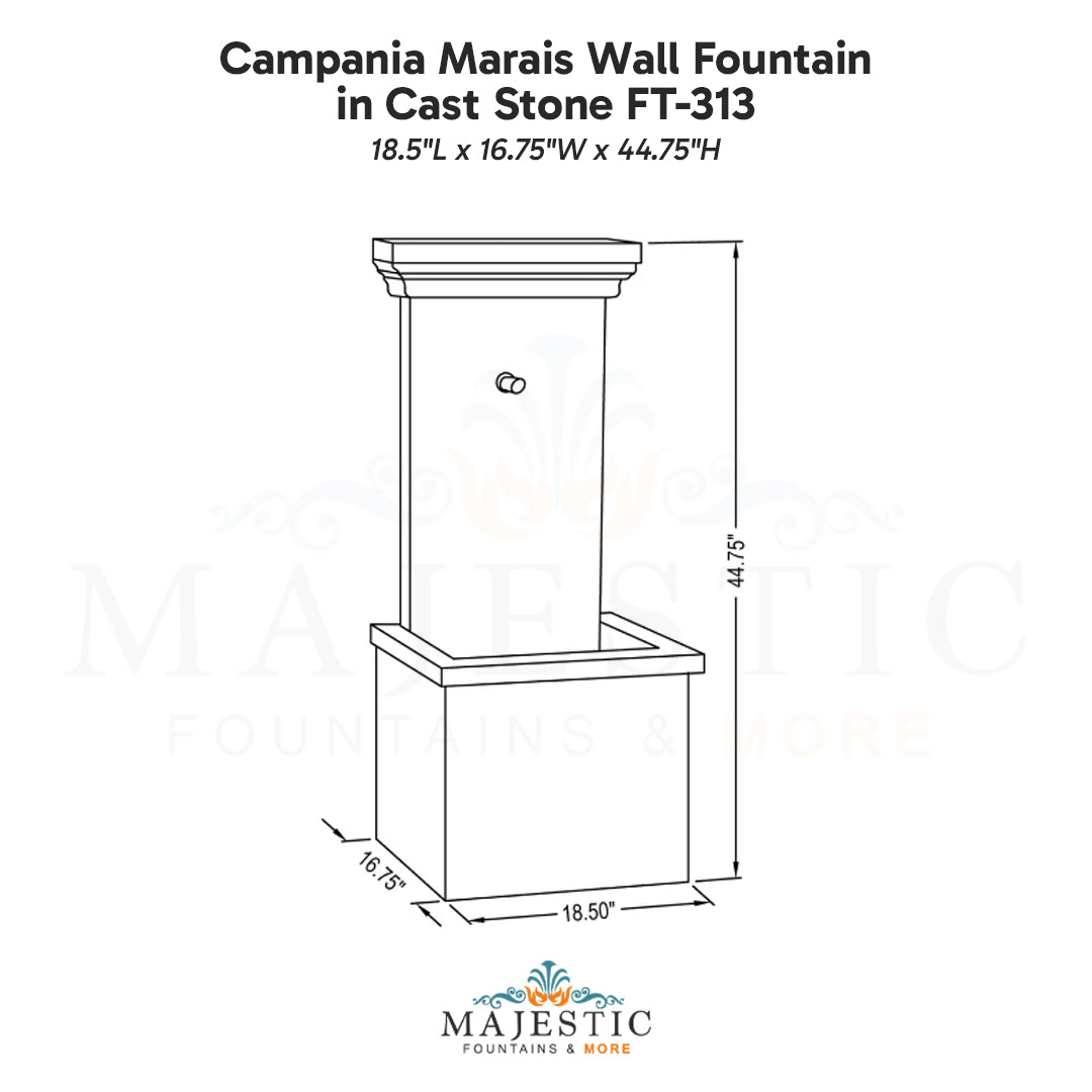 Campania Marais Wall Fountain in Cast Stone FT-313 - Majestic Fountains
