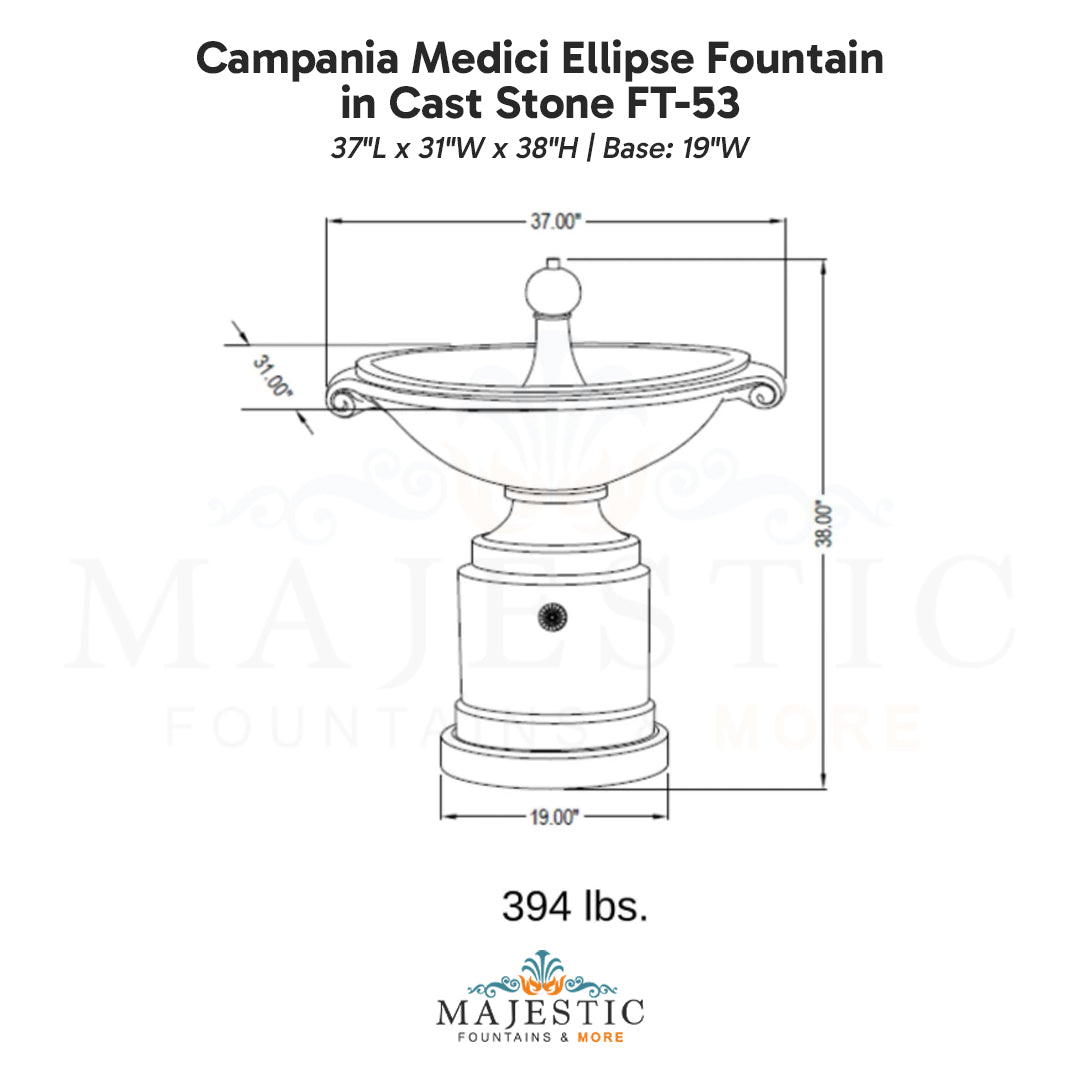 Campania Medici Ellipse Fountain in Cast Stone FT-53 - Majestic Fountains