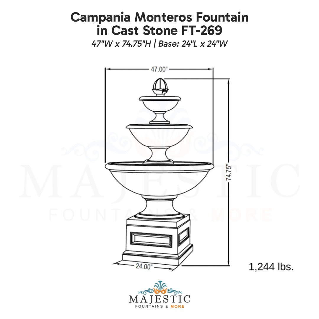 Campania Monteros Fountain in Cast Stone FT-269 - Majestic Fountains