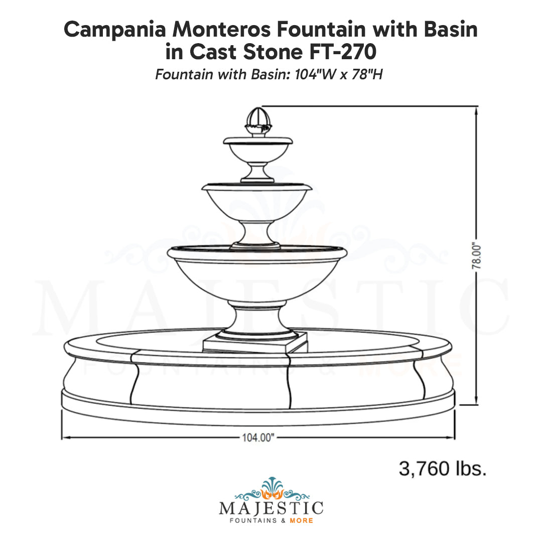 Campania Monteros Fountain with Basin in Cast Stone FT-270 - Majestic Fountains