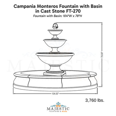 Campania Monteros Fountain with Basin in Cast Stone FT-270 - Majestic Fountains
