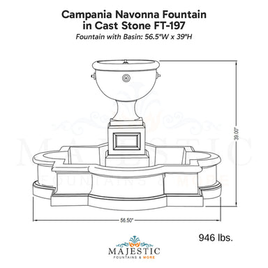 Campania Navonna Fountain in Cast Stone FT-197 - Majestic Fountains