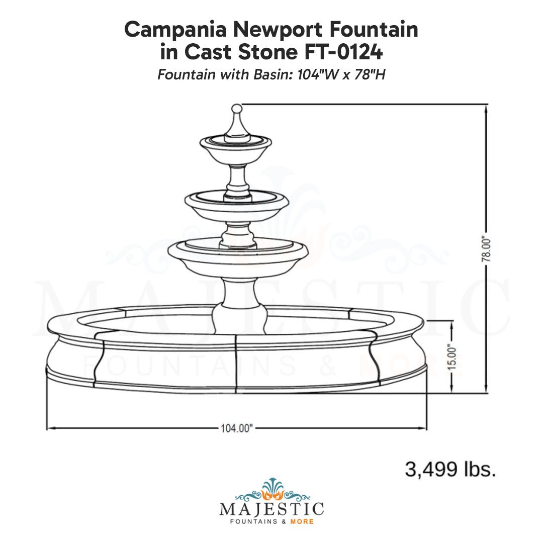 Campania Newport Fountain in Cast Stone FT-0124 - Majestic Fountains
