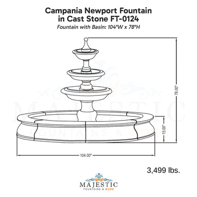 Campania Newport Fountain in Cast Stone FT-0124 - Majestic Fountains