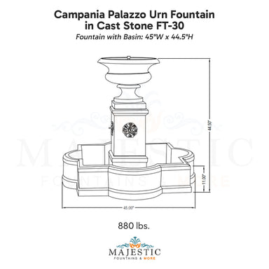 Campania Palazzo Urn Fountain in Cast Stone FT-30 - Majestic Fountains