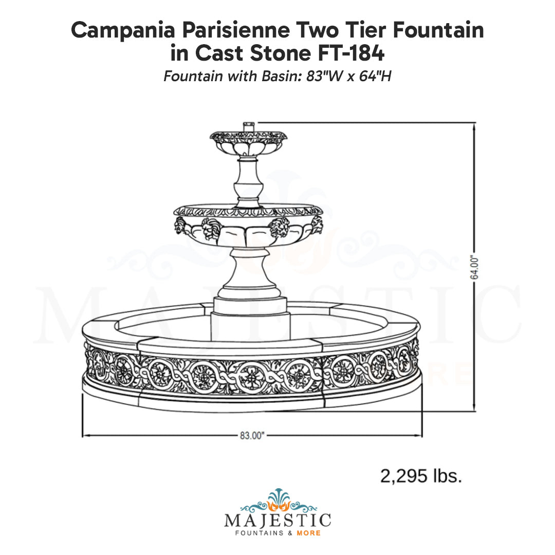 Campania Parisienne Two Tier Fountain in Cast Stone FT-184 - Majestic Fountains