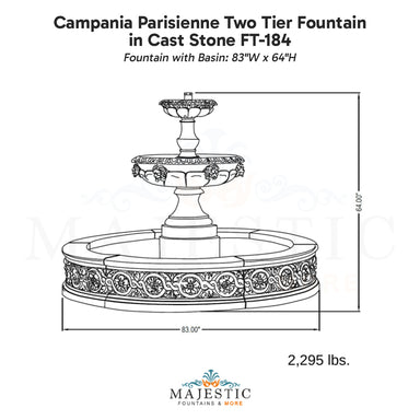 Campania Parisienne Two Tier Fountain in Cast Stone FT-184 - Majestic Fountains