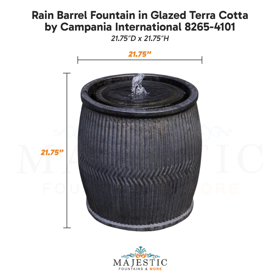 Campania Rain Barrel Fountain in Glazed Terra Cotta 8265-4101 - Majestic Fountains